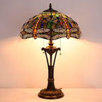Tiffany Table Lamp Brown Yellow Stained Glass Desk Lamp 16X16X24 Inches Dragonfly Style Reading Light
