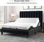 Allewie Full Bed Frame/Velvet Upholstered Bed Frame with Vertical Channel Tufted Headboard/Strong Wooden Slats/Platform Bed Frame/Mattress Foundation/Box Spring Optional/Easy Assembly/Black