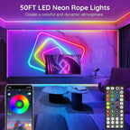 AILBTON 50Ft Neon Rope Lights,Flexible Led Rope Lights Control with App/Remote,Multiple Modes Rope Lights,IP65 Outdoor RGB Led Neon Light Waterproof,Music Sync Gaming