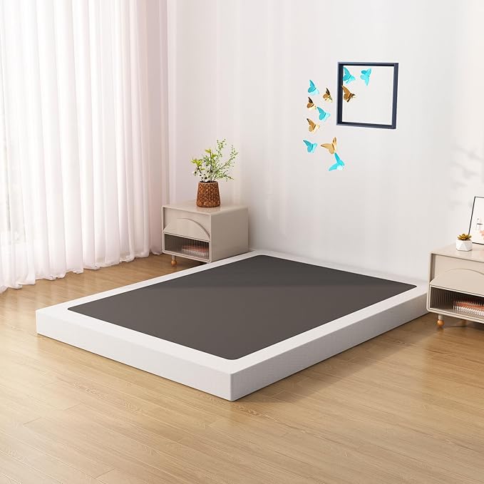 7 Inch Full Size Box Spring Bed Base, Low Profile Metal Boxspring Full Size with Fabric Cover, 3000 Lbs Max Weight Capacity Mattress Foundation, Noise-Free, Easy Assembly