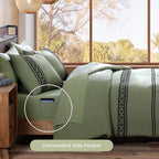 MaiRêve Embroidery King Size Comforter Set Light Olive Green, Farmhouse Western Boho Bedding Set 7 Pieces, All Season Bed in A Bag Comforter Set with Sheets, Pillowcases & Shams