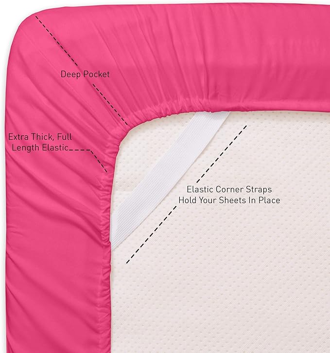 6 Piece Bed Sheet Set, Split King, Fuschia