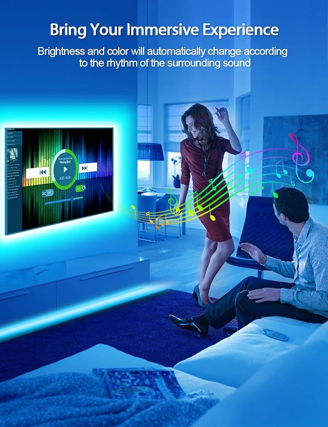 MATICOD LED Lights for TV, 13.1ft TV Lights for 45-60in, Music Sync Color Changing Tv Backlight with Bluetooth Smart App Remote Control, USB Powered RGB 5050 RGB Strip Light for Xmas Decor