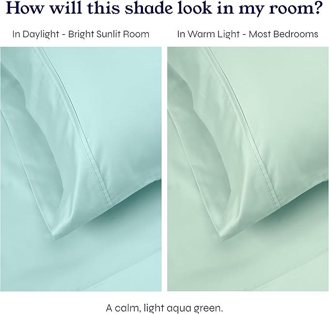 California Design Den Soft Twin Sheets Set - 400 Thread Count Sateen, 100% Cotton Sheets, Deep Pockets, Cooling and Durable Bedding Set for Dorm Rooms & Adults - Seafoam