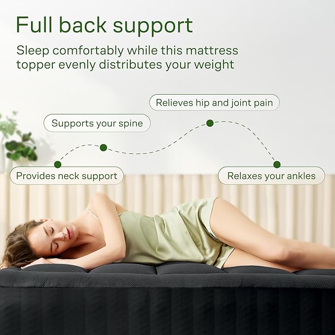 Ultra Soft Queen Size Mattress Topper - Viscose Made from Bamboo Pillow Top Mattress Pad for Back Pain Relief - Naturally Cooling for Hot Sleepers, Black