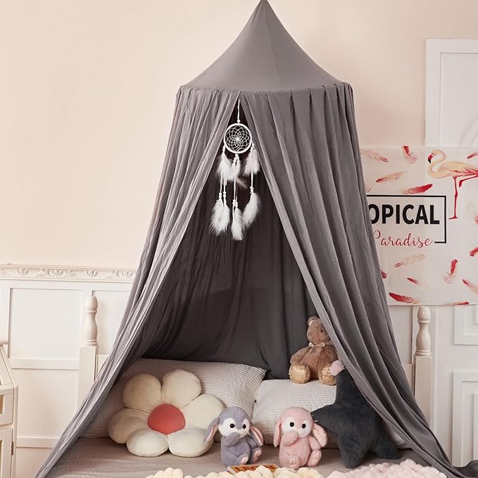 dix-rainbow Princess Decor Canopy for Kids Bed, Soft and Durable Bed Canopy for Girls Room Tent Canopy Dreamy Mosquito Net Bedding, Children Reading Nook Canopies Indoor(Grey)