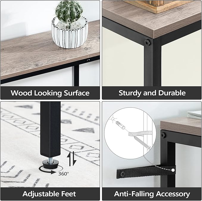 63" Console Table with Power Outlet, Narrow Sofa Industrial Entryway Behind Couch Table with USB Ports for Entryway, Hallway, Foyer, Living Room, Bedroom, Greige CTHG16E01Z1