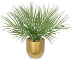 Hollyone Large Artificial Potted Plants Fake Palm Plants 13" Faux Tropical Palm Plant Tree in Gold Metal Pots for Home Room Office House Indoor Decoration