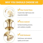 6-Pack 1-1/4-Inch White Cabinet Glass Crystal Brass knobs Brass Drawer Round Knobs Dresser Pulls, Gold Hardware Kitchen Closet knobs for Bifold Doors