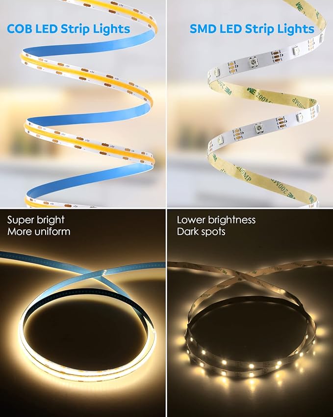 Aclorol USB COB LED Strip Lights Warm White Led TV Backlight 5V 1M 3.28FT 320Leds 3000K CRI85+ COB Flexible Lights with 1M USB Powered for Bedroom Under Cabinet Kitchen DIY Lighting Project
