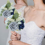 Artificial Bridesmaid Bouquets - Set of 4 Silk Rose Flowers Bouquet Wedding Rustic Small Floral Centerpieces for Marriage Proposal Party Anniversary Dining Table Decorations - Blue,7 Inch
