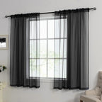 HUTO Black Sheer Curtains 54 inches Long for Bedroom Top Rod Pocket Sheer Window Panels Curtains for Nursery Living Room 52 by 54 Inch Length Set of 2
