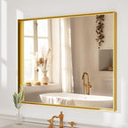 36x30 Inch Gold Bathroom Mirrors for Over Sink, Rectangular Vanity Mirror, Aluminum Framed Mirrors, Tempered Glass, High-Definition Wall Mounted Mirror (Horizontal/Vertical)