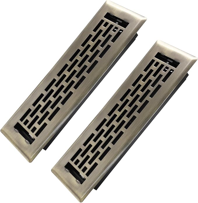 2x10 Inches 2 Pack Heavy Duty Walkable Floor Register - Easy Adjust Air Supply Lever Decorative Floor Vent Covers - Boston Design Vent Covers for Home - Antique Brass