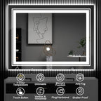 LED Bathroom Mirror, 48"X32" with Front and Backlit, Anti-Fog, Large Bathroom Vanity Mirror for Wall, Memory Function, Stepless Dimmable, Tempered Glass (Horizontal/Vertical)