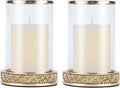 Pillar Candle Holders Set of 2,Hurricane Candle Holders,Candlesticks Holder With Glass Hurricane Lid,Metal Candle Holder For Coffee Dining Table, Wedding, Christmas, Home Decoration,Gold Candle Holder