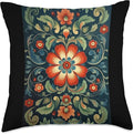Traditional Norwegian Rosemaling Folk Art Throw Pillow