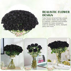 60 Pcs Artificial Roses Bulk Velvet Silk Black Roses Roses for Wedding Centerpieces Bridal Bouquet Mohter's Day Valentine's Day Halloween Home Decor(60, Black)
