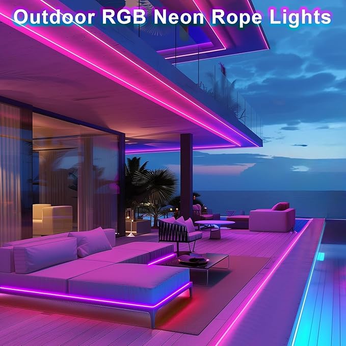EJ's SUPER CAR 20Ft Neon Rope Lights, Flexible LED Strip Lights with App Remote, Outdoor IP65 24V RGB Rope Lights for Bedroom, Music Sync Gaming Led Neons Light Strip for Outdoors Decor