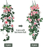 RECUTMS 2pcs Artificial Hanging Plants 32 in Fake Plant Ivy Vine Outdoor UV Resistant Plastic (Champagne)