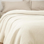 PHF 100% Cotton Waffle Weave Blanket King Size for Bed,Snag Proof Lightweight Breathable Moisture-Wicking Throw for Couch,Great for Layering in Cold Weather,Machine Washable,Home Decor Gift-Cream