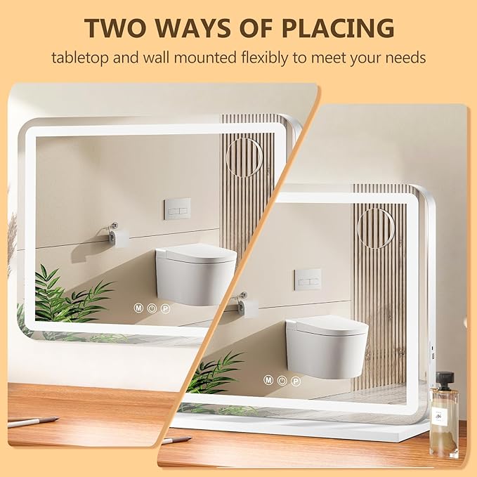 32"x24" Vanity Mirror with Lights, Led Makeup Mirror, Lighted Makeup Mirror with 3 Color Dimmable Lights, Smart Touch Screen Control, Aluminum Metal Frame,USB Charging Port