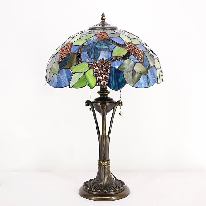 Tiffany Table Lamp Purple Stained Glass Desk Lamp 16X16X24Inches Grape Style Reading Light