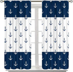 Anchor Pattern Curtains, Nautical Theme Navy Blue White Anchor Sea Life Adventure Print Blackout Window Treatments for Living Room Boys Men's Bedroom 42x54 Inch