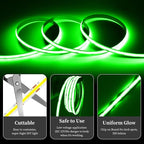 iNextStation COB LED Strip Light Green 16.4FT 5M, DC12V CRI 93+ Dimmable Flexible LED Tape Lights for Bedroom, Kitchen, TV Backlight, Cupboard, Wardrobe, Home Lighting Decor