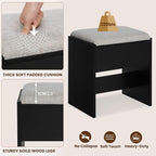 Quimoo Makeup Vanity with 10 Light Bulbs and Charging Station, Vanity Desk with Lighted Mirror & 4 Drawers, Vanity Table Set with Cushioned Stool,Black