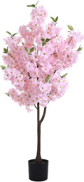 Artificial Cherry Blossoms Tree with Blooming Pink Flowers for Indoor Home Decor, Japanese Style Faux Plant for Living Room, Office, Bedroom - Tall Fake Tree with Branches, Outdoor Decoration 4FT