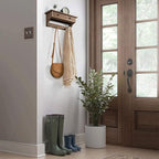 Emfogo Coat Hooks Mounted, Rustic Wood Coat Rack Mount Shelf with Hooks, Farmhouse Coat Rack with Shelf & Coat Hook for Entryway, Mudroom, Bedroom, Kitchen, Bathroom(Walnut)