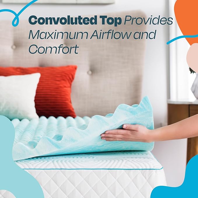 Linenspa 3 Inch Convoluted Gel Swirl Memory Foam Mattress Topper - Promotes Airflow - Relieves Pressure Points - California King