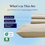 California Design Den Soft Twin Sheets Set - 400 Thread Count Sateen, Natural 100% Cotton Sheets, Deep Pockets, Cooling and Durable Bedding Set for Dorm Rooms & Adults - Beige (Golden Tone)