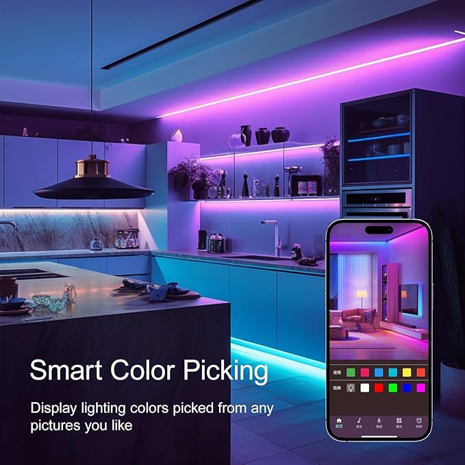 50 FT LED Lights For Bedroom, Music Synchronized RGB Color Changing LED Strip Lights, With 44 Key Infrared Remote Control and Application Control, Room Home Living Room Kitchen Decoration Party