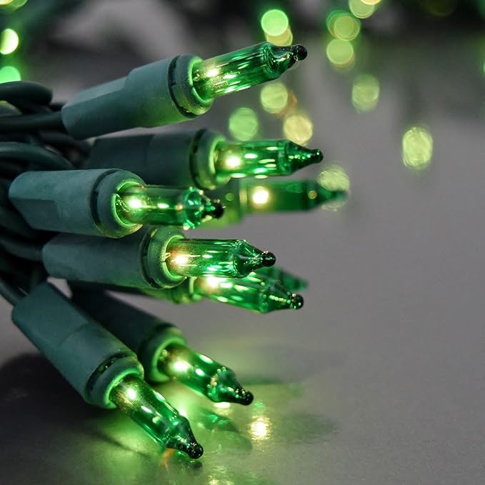 Holiday Pride Green Christmas Tree Lights with Green Wire - 100 Count - 24 Ft -Use for St Patricks Day Lights - Indoor/Outdoor Use - UL Listed - Static/Flashing Modes - Connectable