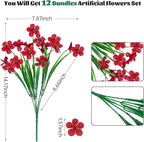 Lnoicy 12 Pcs Artificial Flowers for Outdoor,Plastic Flowers Decoration, UV Resistant Faux Flowers Shrubs, Artificial Plants for Indoor Outside Garden Home Wedding Farmhouse（Rose Red）