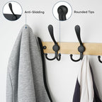 TICONN Wall Mounted Coat Rack, Five Heavy Duty Tri Hooks All Metal Construction for Jacket Coat Hat in Mudroom Entryway (Wood Black, 2-Pack)