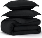 Bedsure Cotton Duvet Cover Queen Size - 100% Cotton Waffle Weave Black Duvet Cover Queen Size, GentleSoft™ and Breathable Bedding Set for All Season, 3 Pieces, 90"x90"