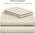 LuxClub Striped Sheets, 3 PC Striped Bed Sheets Twin Size, Deep Pockets 18" Eco Friendly Wrinkle Free-Kids-Fitted Sheets Machine Washable Hotel Bedding (Twin, Cream)