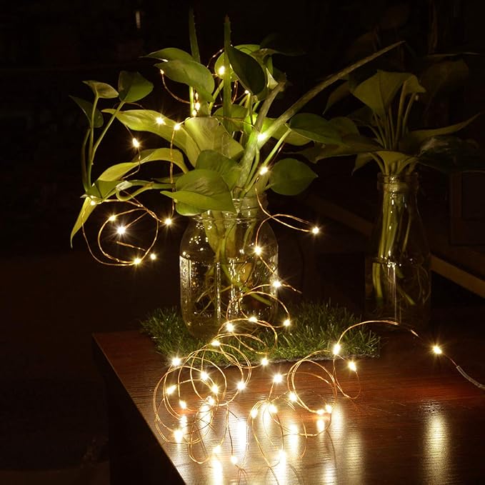 4 Pack 50 LED Warm White Battery-Powered Mini Christmas Fairy Lights, 16.4 FT Flexible Copper Wire, Indoor/Outdoor, LED, Battery Operated