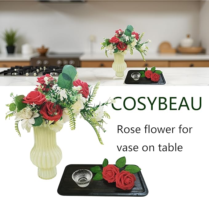 Artificial Flowers 25pcs Fake Roses, Red Foam Rose Faux Flower for DIY Wedding Bouquets Bridal Shower Centerpieces Floral Arrangements Home Decorations Party Backdrops Table
