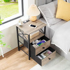 AMHANCIBLE Night Stand Set 2, Nightstand with Charging Station, End Tables Living Room with USB Ports and Outlets, Bedside Tables with Fabric Drawers for Bedroom, Greige HET05XGY