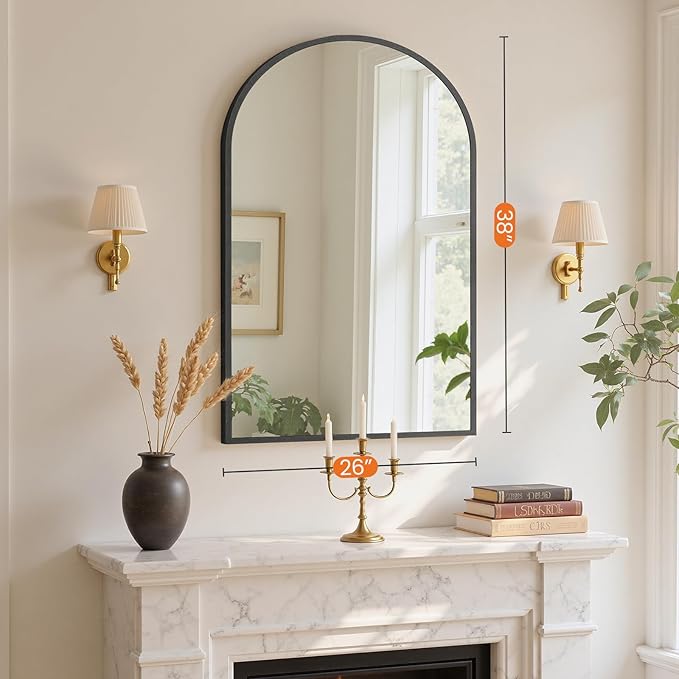 Sweetcrispy 26"x39" Arched Black Bathroom Mirrors for Wall, Bathroom Mirrors for Over Sink, Wall Decor for Bathroom, Entryway, Bedroom, Vanity