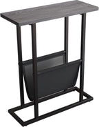 Yusong Small Narrow Side Table for Small Spaces, 17.7" W Slim End Table Magazine Table Nightstand with Storage Holder, Accent Skinny Snack Couch Bedside Table, Grey, Complete Iron Pipes