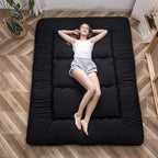 MAXYOYO Japanese Floor Mattress Futon Mattress, 4" Thicken Tatami Mat Sleeping Pad Foldable Roll Up Mat Boys Girls Dormitory Pad Kids Floor Lounger Pillow Bed, Black, Twin Size