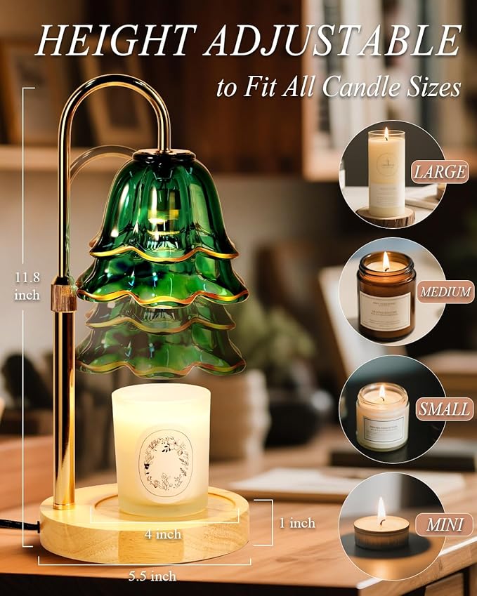 Green Candle Warmer Lamp with Timer Dimmable, Flower Candle Warming Light Height Adjustable, Wax Melt Warmer Candle Lamp for Jar Scented Candles, Birthday Christmas Housewarming Gifts for Women Mom