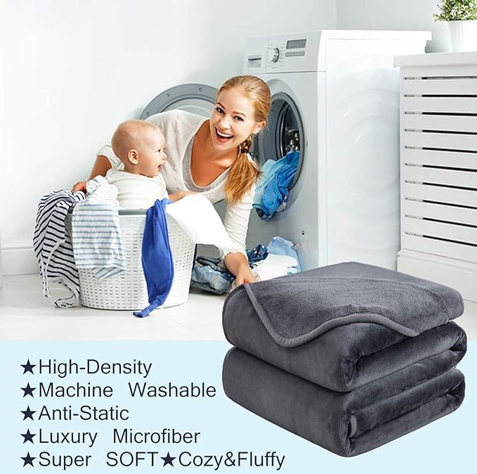 Soft Queen Size Blanket for All Season Warm Fuzzy Microplush Lightweight Thermal Fleece Summer Autumn Fall Winter Spring Blankets for Queen Full Bed Couch Sofa,90x90 Inches,Dark Gray