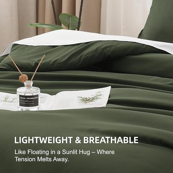Litanika Oversized King Comforters Olive Green Super King Size, 3 Pieces Lightweight Solid Bedding Comforter Set, All Season Fluffy Bed Set (120x120In Comforter & 2 Pillowcases)