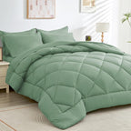 HEVUMYI Light Green Queen Comforter Set - 7-Piece All Season Bed in a Bag Queen, Ultra Soft Bedding Set with Comforter, Flat Sheet, Fitted Sheet, Pillowcases, Pillow Shams